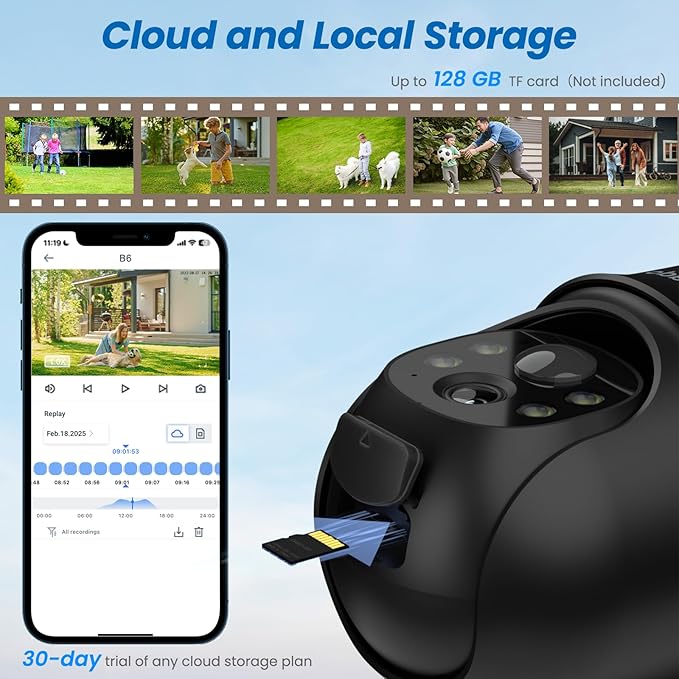 Cinnado 2K Cameras for Home Security-2.4G WiFi Outdoor Camera Wireless Solar/Battery Powered, 360° Viewing, Human Detection, Color Night Vision, Cloud/SD Storage B6 (B6-Black-1pack-2.4G)