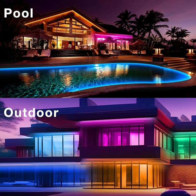 Outdoor LED Strip Lights Waterproof 200ft, IP67 Waterproof LED Light Strips with Remote, Music Sync APP Control, RGB Color Changing LED Lights for Roof, Balcony, Deck, Pool, Patio, Outdoor Decorations
