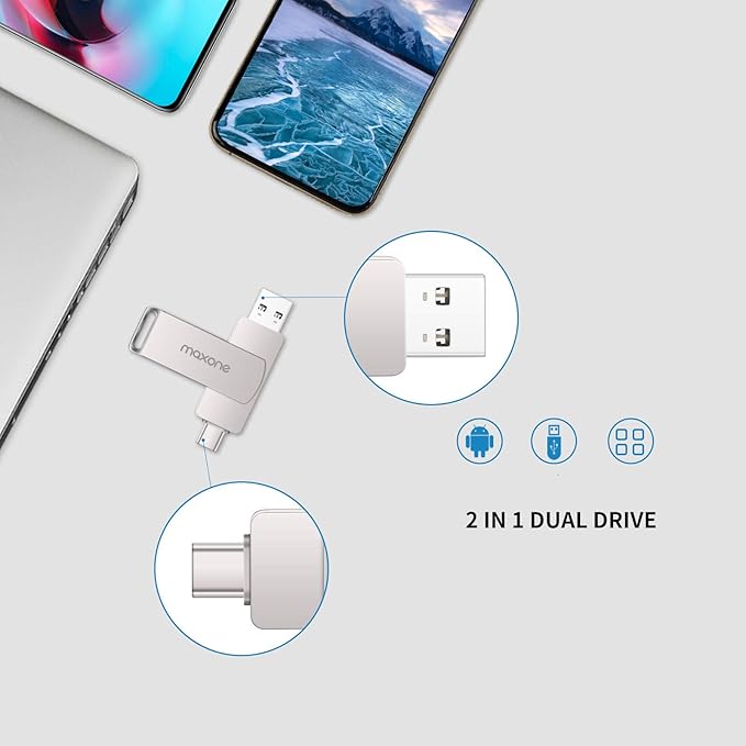 Maxone Flash Drive USB Type C Both 3.1 Tech - 2 in 1 Dual Drive Memory Stick High Speed OTG，Compatible with Android Smartphone Computer, MacBook, Chromebook Pixel (256GB)