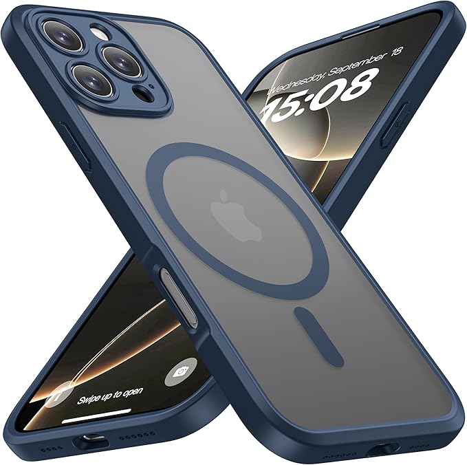 ImpactStrong Magnetic Guard for iPhone 16 Pro Case [Camera Protection] [Military Grade Drop Tested] [Compatible with MagSafe] Slim Translucent Matte Phone Case (6.3") - Navy Blue