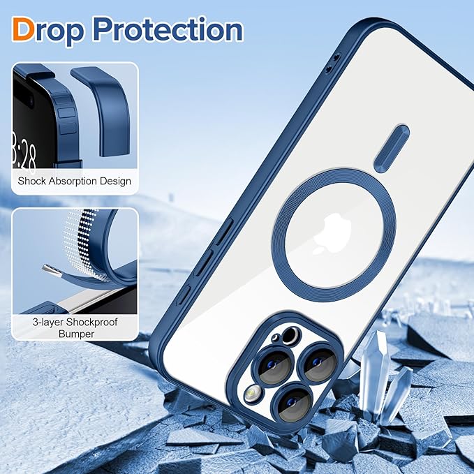 Hython Magnetic Clear for iPhone 16 Pro Case with Camera Lens Protector [Compatible with MagSafe] Luxury Plating Edge Slim Soft TPU Cover Protective Phone Case for iPhone 16 Pro 6.3", Matte Deep Blue