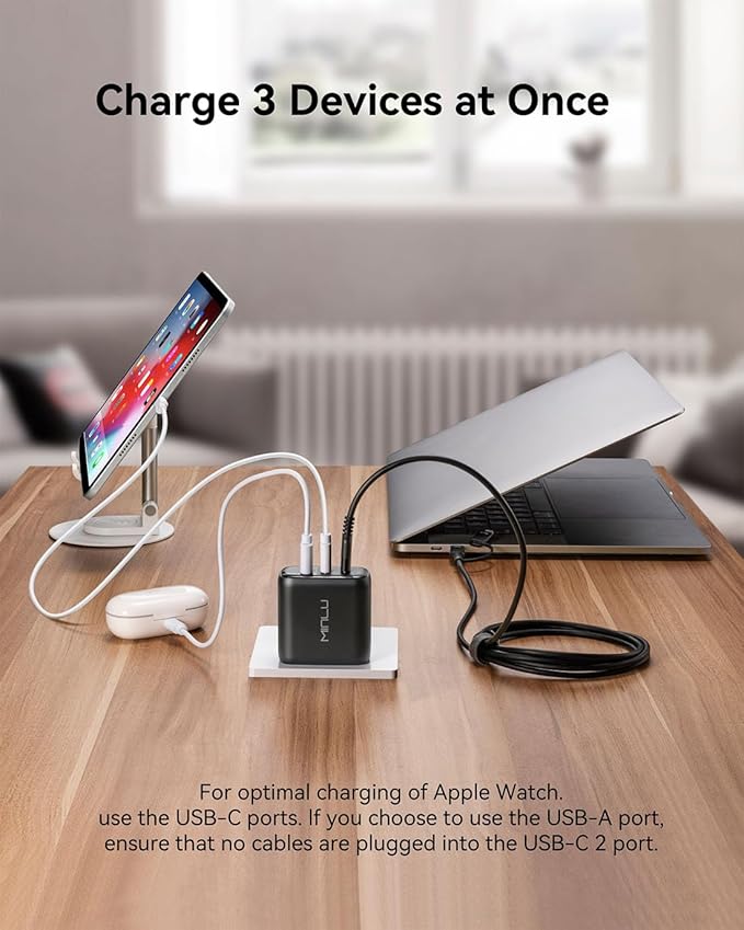 65W USB C Charger Block, MINLU GaN 3-Port Compact Fast PPS Wall Charger with 100W 2 in 1 USB-C to C/L Cable,Fast Charging for MacBook Pro/Air,iPad,iPhone 17 16 15 Series,Galaxy S25 UItra PS - 2Pack