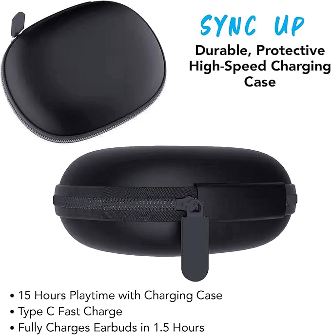 Maxell True Wireless Earbuds with Earhooks - 15H Battery Life, Bluetooth 5.0, Noise Isolating, Heavy Bass, Call Functions - TWS Bluetooth Earphones with Charging case for Sport, Running, Workout