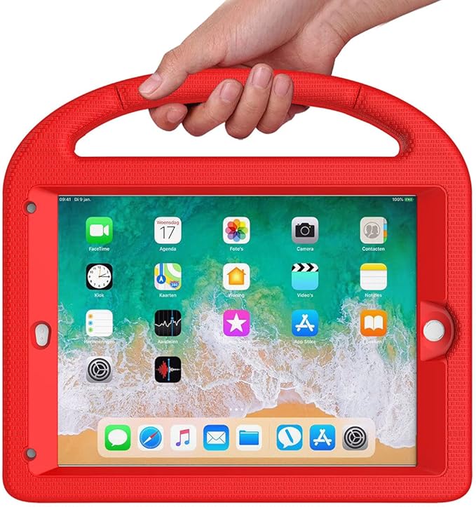 SUPLIK Kids Case for iPad 5th/6th Generation(9.7 inch, 2017/2018), iPad Air 2/1 & Pro 9.7 Case with Screen Protector, Durable Protective Cover with Handle Stand for Apple iPad 5/6 Gen, Red