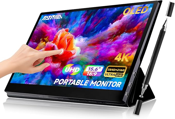 15.6" Portable Monitor 4K OLED Touchscreen, 100% Adobe RGB 10-Bit Color, USB-C External Display for Laptop, PC, Mac, Phone, Gaming, with Smart Cover & Stand