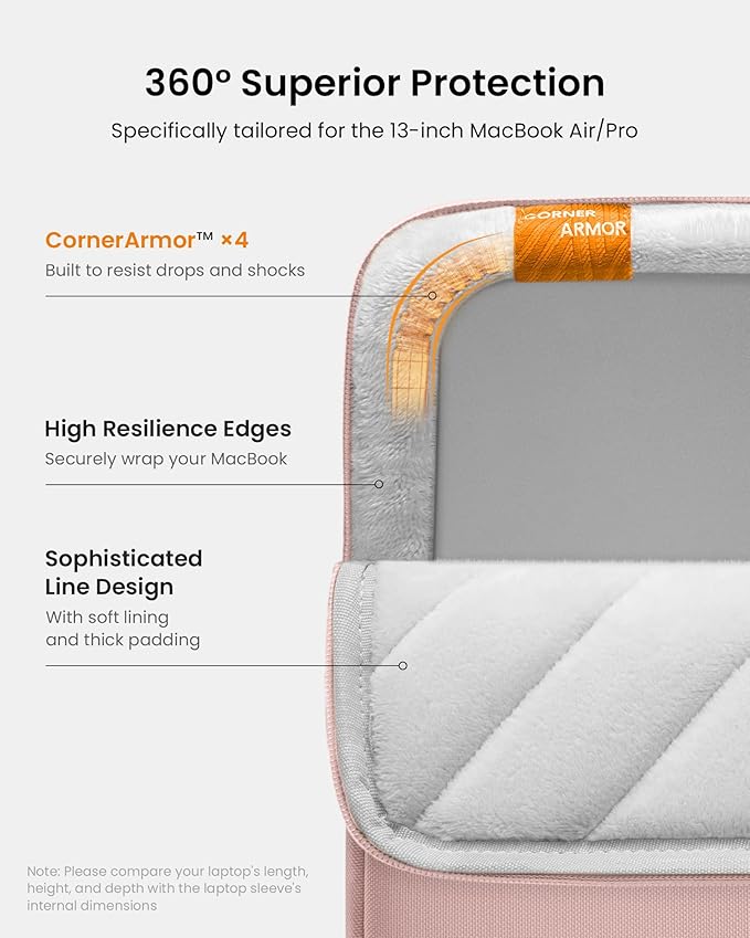 tomtoc 360° Protective Laptop Sleeve for 13-inch New MacBook Air M5/A3449 (2026) M4/A3240, M3/A3113, M2/A2681, M1/A2337, Water-Resistant Computer Case Bag Fits 13" MacBook Neo A18 & MacBook Pro M2/M1