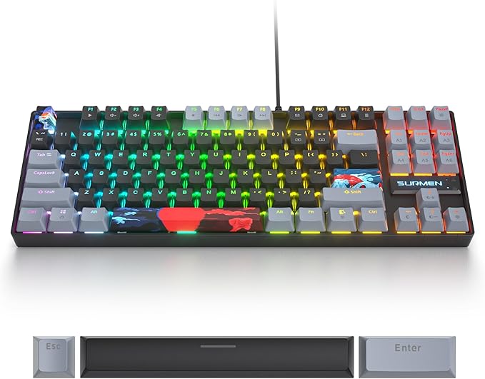 75% Mechanical Gaming Keyboard with Red Switch, RGB LED Backlit Keyboard Black, 87 Keys Compact TKL Wired Computer Keyboard for Windows Laptop PC Gamer (87 Dark)