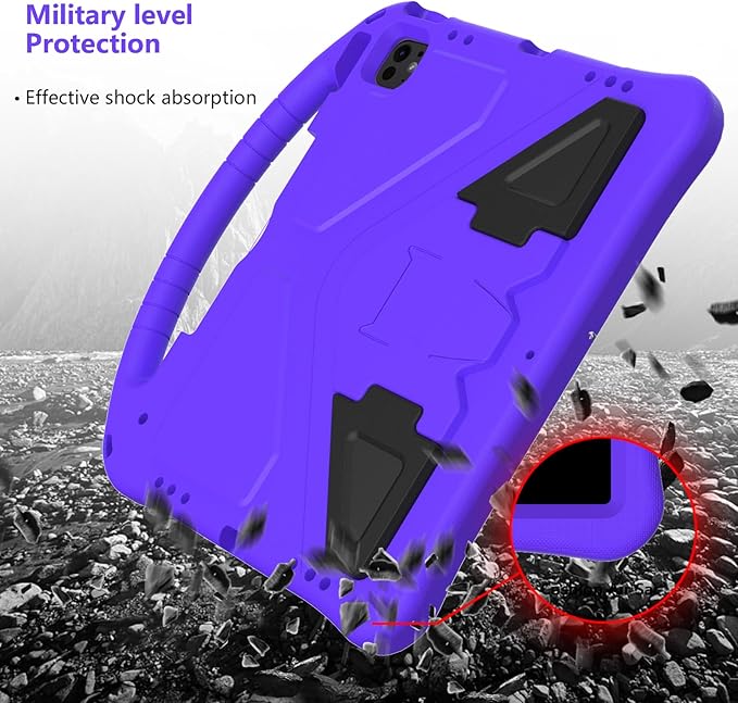 Kids Case for iPad Pro 13 inch M5/M4 (2025/2024) with Kickstand/Pencil Holder/Handle Stand Lightweight Soft EVA Foam Shockproof Heavy Duty Rugged Protection Kids Girls Boys Cover, Purple