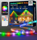 98FT Outdoor LED Strip Lights RGB+IC with Warm&Cool White, ETL Listed Music Sync Light Strip AC 120V, IP65 Waterproof and Connectable, for Party Festival Eave Porch Patio Every Day Decor