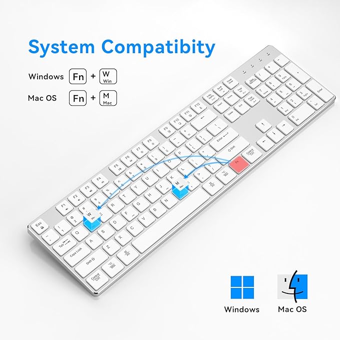 POWZAN Wired Backlit Keyboard for Windows/Mac,Aluminum Slim & Quiet Full Size Keyboards Light Up with USB A/USB C Dual Interface,Compatible with iMac,MacBook,iPad,Laptop,PC-Gray Black (Sliver White)