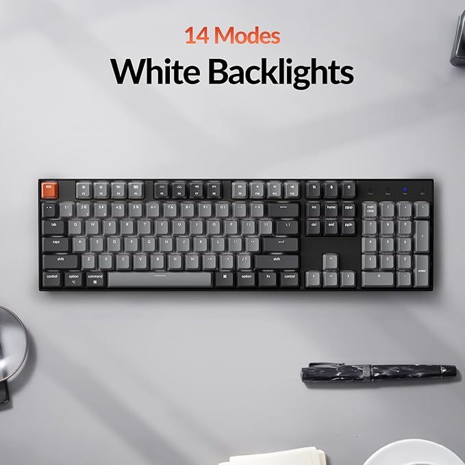 Keychron K10 Full Size 104 Keys Bluetooth Wireless Mechanical Gaming Keyboard for Mac Windows with Keychron Silent K Pro Red Switch, Multitasking/White LED Backlight/USB C Wired Computer Keyboard