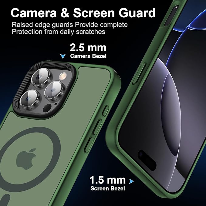 Strong Magnetic for iPhone 16 Pro Max case [10Ft Military-Grade Protection] Compatible with fit MagSafe Shockproof Slim Thin Cover case for iPhone 16 Pro Max 6.9 inch,Alpine Green