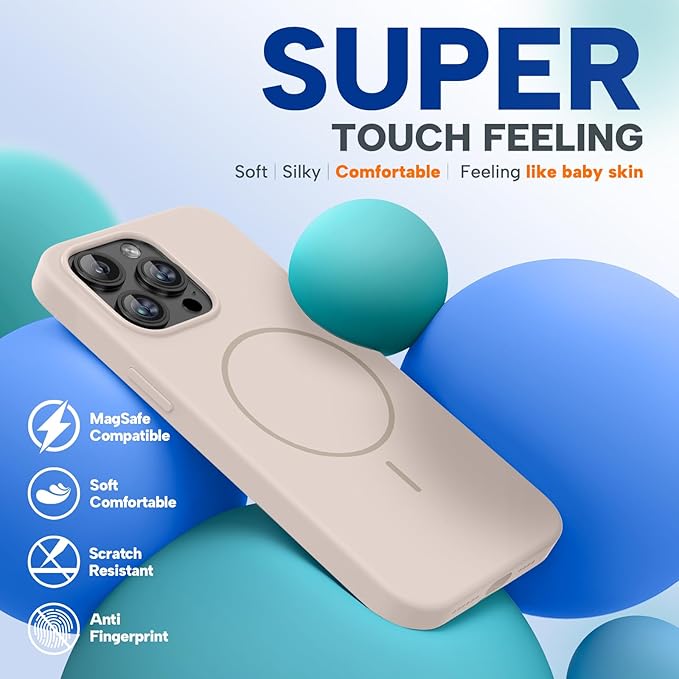 Miracase Magnetic for iPhone 15 Pro Max Case, [Soft Anti-Scratch Microfiber Lining], Compatible with MagSafe, Liquid Silicone Case Shockproof Drop Protection Phone Case for 15 ProMax, Sand