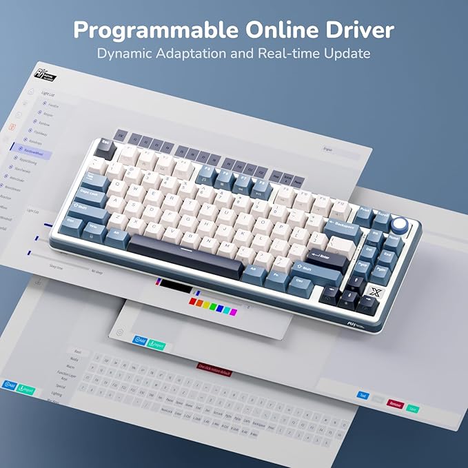 RK ROYAL KLUDGE X87 Gasket Mechanical Keyboard, 75% Wireless Gaming Keyboard with Touchable X-Plate & Volume Knob, Bluetooth/2.4GHz/Wired, Hot Swappable RGB Backlit (Blue, Tactile Beige Switch)