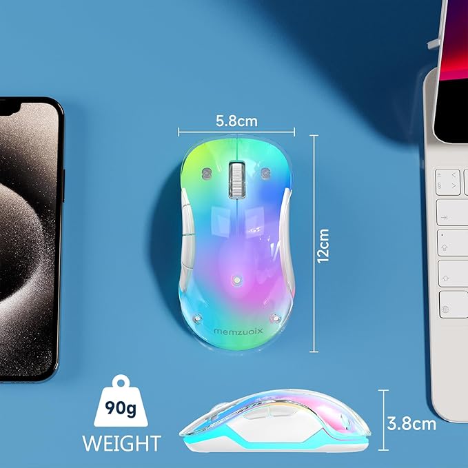 memzuoix 2.4G Wireless Mouse with Customizable Cover & 9-Color LED - Rechargeable Ergonomic, 1400 DPI, 5 Buttons, USB Receiver for PC/Mac - Blue