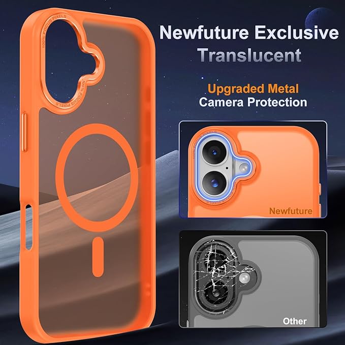 Newfuture Magnetic for iPhone 17 Case [Compatible with Magsafe] [Military Grade Drop Protection] Translucent Matte Anti-Scratch Shockproof Protective Phone Cover 6.3 Inch, Orange