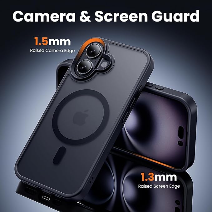 toushion 3 in 1 for iPhone 16 Case with MagSafe, Screen Protector*1 Camera Lens Protector*1,Matte Skin Feeling Back Cover Military-Grade Protection for iPhone 16 Phone Case 6.1 inch Matte Black