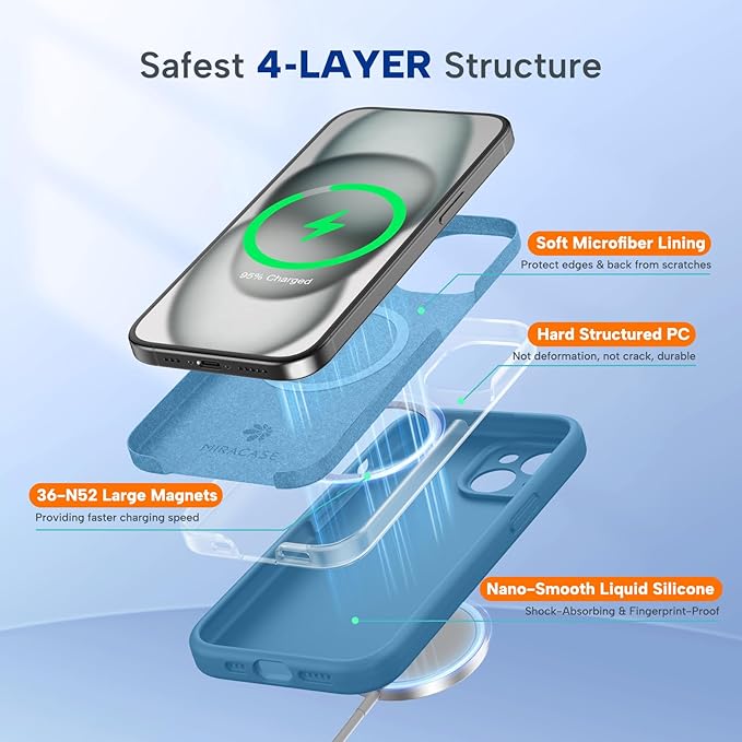 Miracase Magnetic for iPhone 15 Plus Case, [Soft Anti-Scratch Microfiber Lining], Magnetic for MagSafe, Liquid Silicone Shockproof Drop Protection Phone Case for 15 Plus, Capri Blue