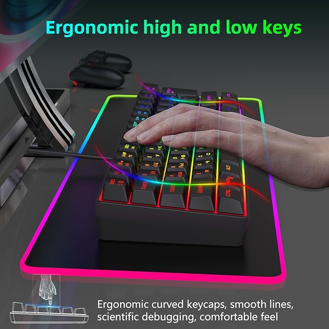 PUSOKEI 60% Mechanical Gaming Keyboard, 61 Keys Mini USB Wired Keyboard with RGB Backlit, Hot Swappable, Full Keys No Conflict, Russian English Dual Language for PC (Black)
