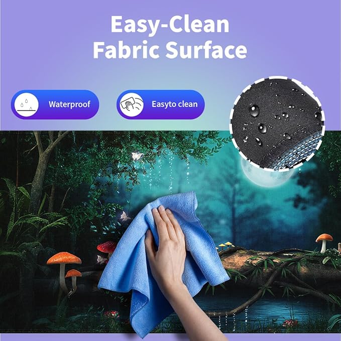 Large Gaming Mouse Pad (31.5" x 15.8") - Enchanted Forest Night Mushrooms and Fairies Fairy Tale, Extra XXL Office Accessories, Premium Stitched Anti-Slip Office Desk Mat