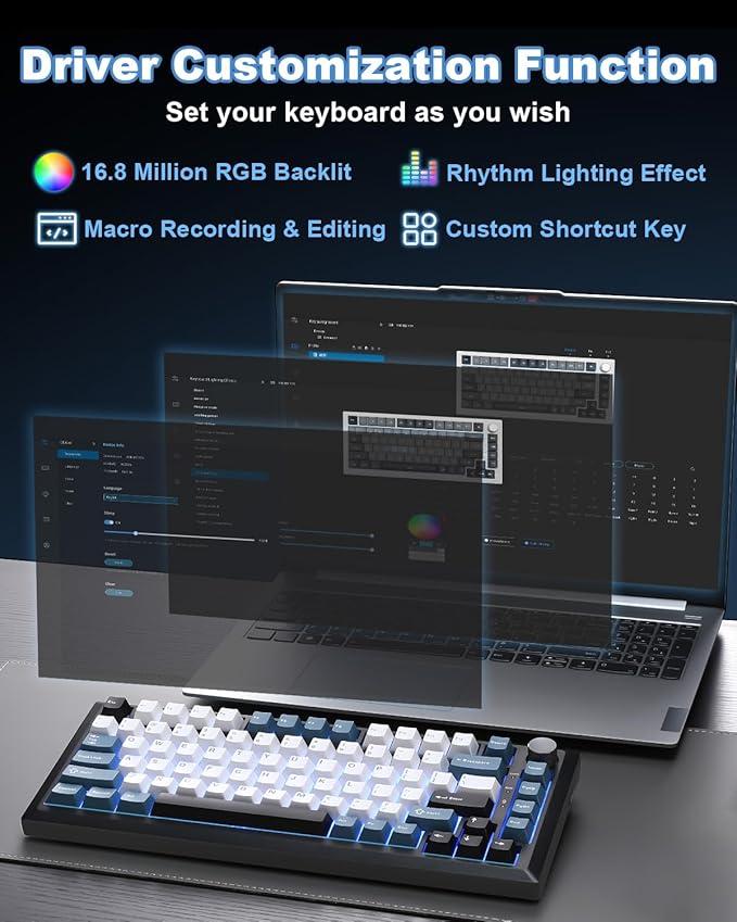 Y75 Gasket Wireless Mechanical Keyboard,75% Hot-Swappable with Knob, Tri-Mode,Creamy Pre-lubed Milk Linear Switches & Doubleshot PBT Keycaps, RGB, Win/Mac (Black & Blue)