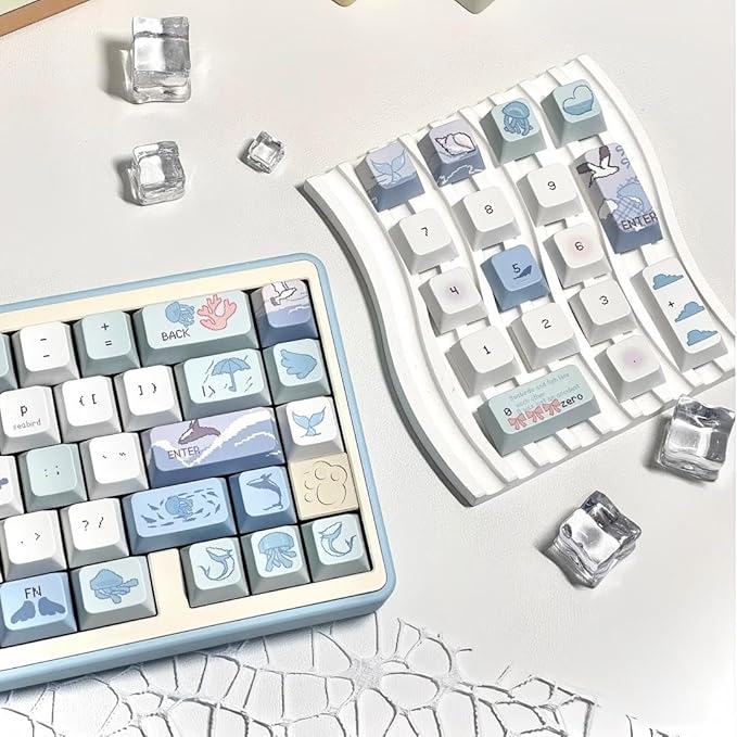 Blue White PBT Keycaps-Ocean Theme Keycaps 60 75 100 Percent, Cute Key caps Custom 118 Keys, Cherry Profile for 61/68/84/87/98/100 Cherry Gateron MX Mechanical Gaming Keyboards