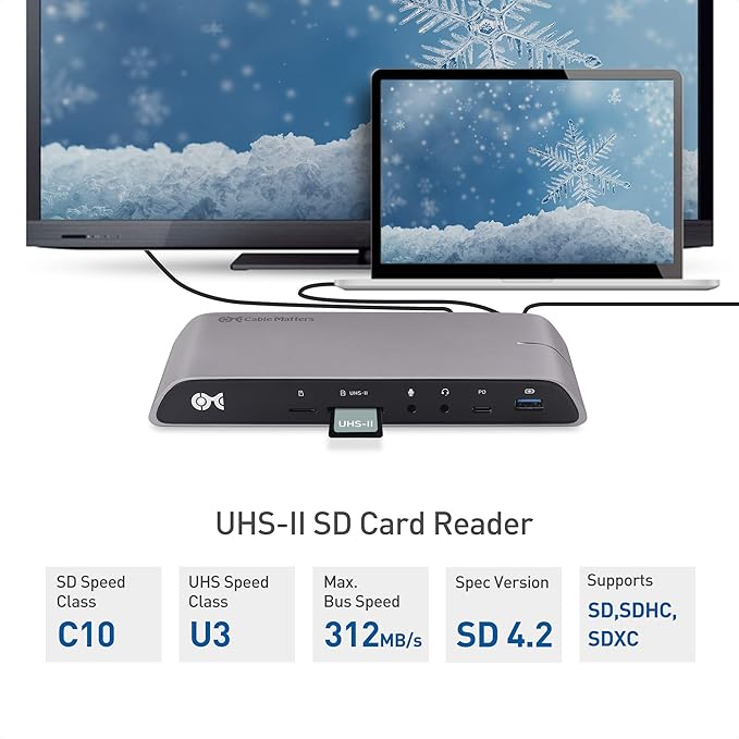 Cable Matters USB C Dock for Windows - Dual 4K DisplayPort, 80W Charging, SD Card Slot, 10Gbps USBA/USBC Port, Gigabit Ethernet - Thunderbolt 4 / USB4 Compatible USB C Docking Station