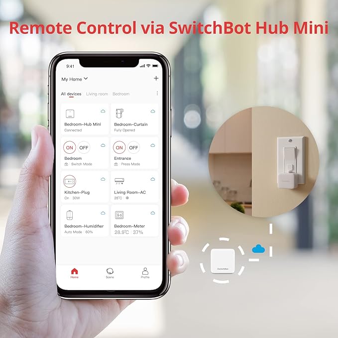 Switchbot Smart Switch Button Pusher (Bluetooth) – Fingerbot for Rocker Switch/One-Way Buttons, App Timer Control, No Wiring, Hub Included for Voice/Remote, White