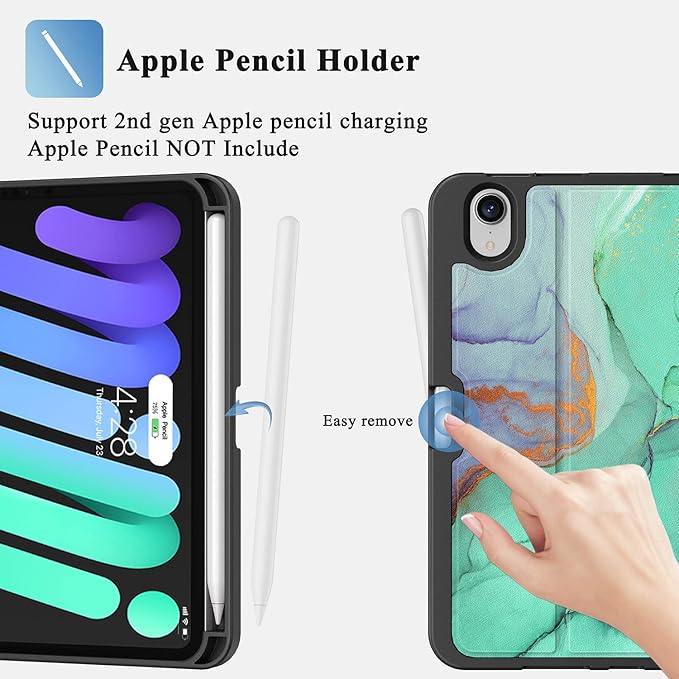 Supveco Case for iPad mini 7 (A17 Pro) 2024/iPad Mini 6 2021 8.3 Inch with Pencil Holder-[Auto Wake/Sleep],Slim Protective Case with Soft TPU Back Cover for iPad mini 7th/6th Generation-Green