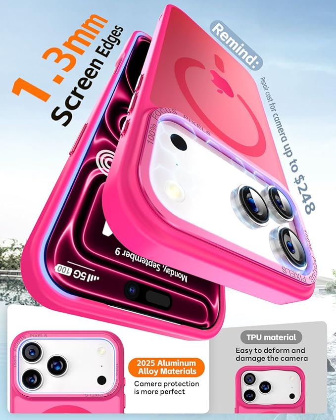 Newfuture Magnetic for iPhone 17 Pro Max Case [Compatible with Magsafe] [Military Grade Drop Protection] Translucent Matte Anti-Scratch Shockproof Protective Phone Cover Armbands 6.9 Inch, Hot Pink
