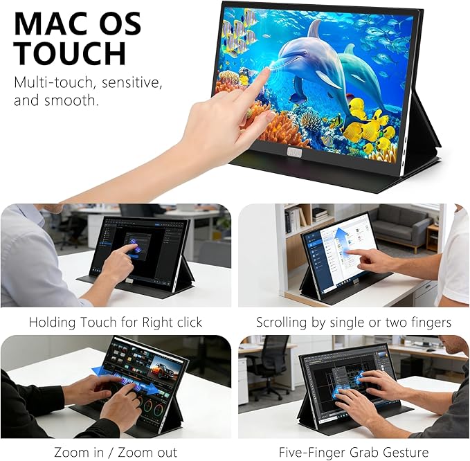 4K Portable Touchscreen Monitor,15.6" Touch Screen Monitor,IPS External,Touchscreen HDR HDMI USB-C Travel Monitor for Laptop MacBook Pc Surface PS5 Xbox (15.6")