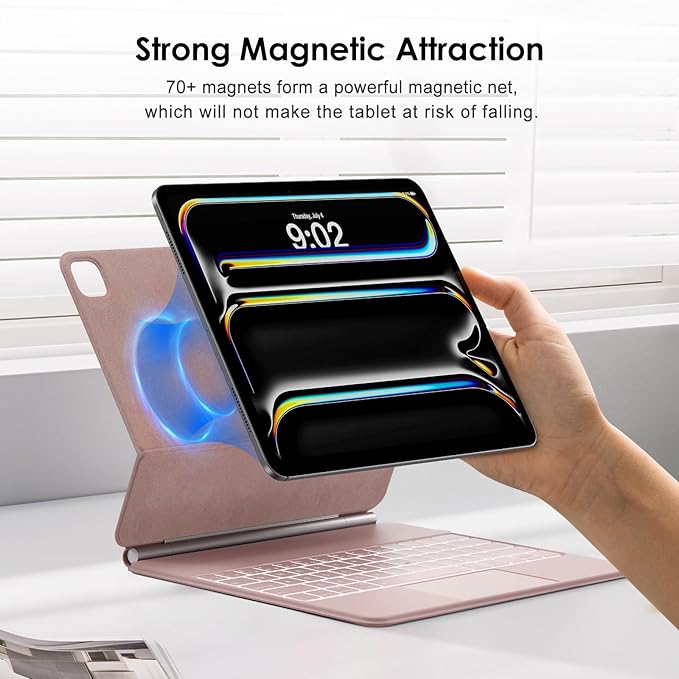 runelk Keyboard Case for iPad Pro 13-inch (M4 2024 / M5 2025), Magic-Style Magnetic Keyboard Case with Multi-Touch Trackpad, Floating Cantilever Stand Compatible with iPad Pro 13 - Pink