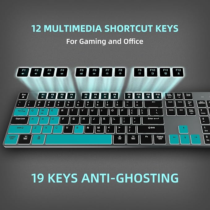 POWZAN Wired Backlit Keyboard for Windows/Mac,Aluminum Slim & Quiet Full Size Keyboards Light Up with USB A/USB C Dual Interface,Compatible with iMac,MacBook,iPad,Laptop,PC-Gray Black (Gray Black)