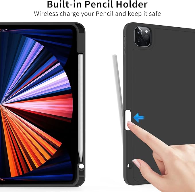 kenke Case for iPad Pro 11 Inch 4th/3rd/2nd Generation (2022/2021/2020) with Pencil Holder, Slim Trifold Smart Cover with Soft TPU Back, Support 2nd Gen Pencil Charging, Auto Sleep/Wake, Black