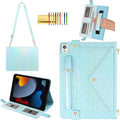 Shiny Case for iPad 6th/5th Gen 9.7 Inch (2018/2017), iPad Pro 9.7"/Air 2, Techcircle Crossbody Iridescent Folio Stand Multi-Pocket Wallet Case with Pencil Holder+Hand/Shoulder Strap, Shiny Blue