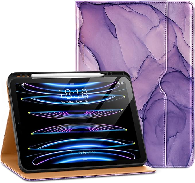 DTTO for iPad Pro 12.9 6th / 5th / 4th / 3rd Generation Case 2022/2021/2020/2018, Leather Folio Stand Cover with Built-in Apple Pencil Holder -Auto Wake/Sleep and Multi Viewing Angles, Purple Marble