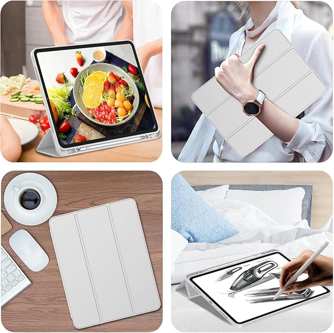 iMieet Case for iPad Pro 11 Inch (M5) 2025 /(M4) 2024 5th Gen, Trifold Stand Smart Cover with Pencil Holder and Soft TPU Back, Auto Wake/Sleep (Light Gray)