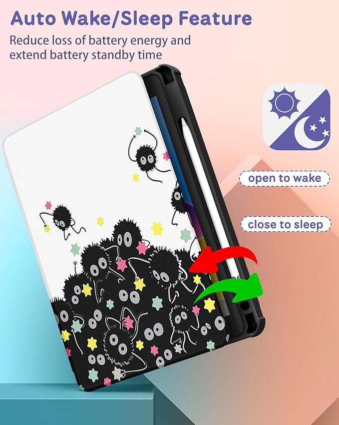 Uppuppy for iPad Pro 12.9 Case Folio Cover with Pencil Holder Women Girls Cute Girly Teens Kawaii Stars Pretty Cartoon Aesthetic Rotating Stand for iPad Pro 12.9 Inch Cases 2022/2021/2020/2018
