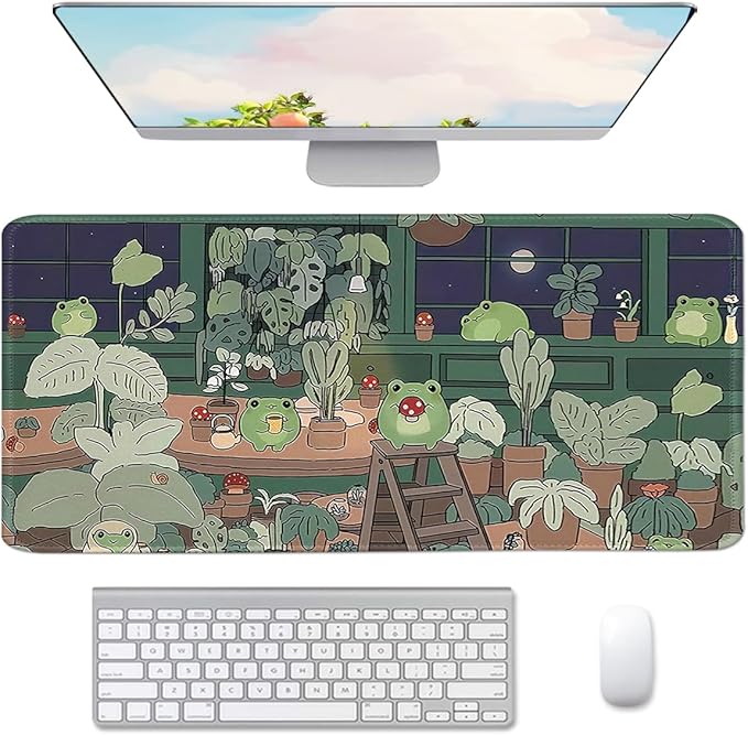 Cute Large Mouse Pad, Kawaii Extended Mouse Pad Desk Pad Easy Typing for Typing Office Game 35.4 x15.7 in - Kawaii Frog