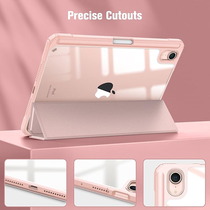 Fintie Hybrid Slim Case for iPad Mini 7 (A17 Pro, 7th Generation) 2024 / iPad Mini 6 (6th Gen) 8.3 Inch, [Built-in Pencil Holder] Shockproof Cover Clear Transparent Back Shell, Rose Gold