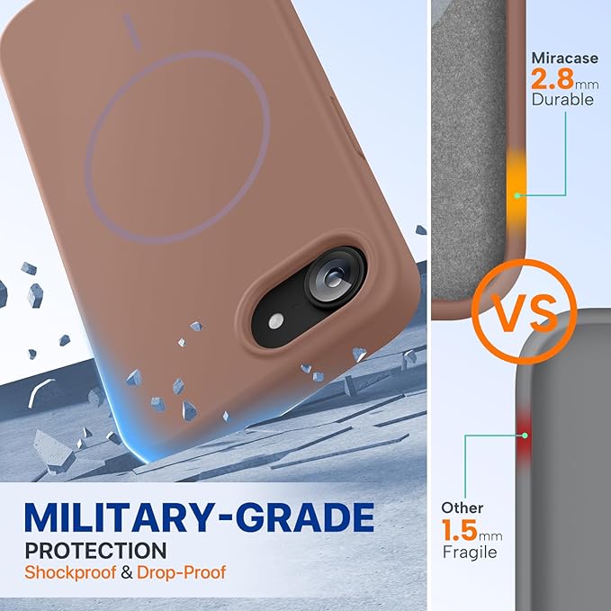 Miracase Magnetic for iPhone 17e Case & iPhone 16e Case, [Soft Anti-Scratch Microfiber Lining], Compatible with MagSafe, Silicone Shockproof Protection Phone Case for iPhone 17e/16e, Chocolate