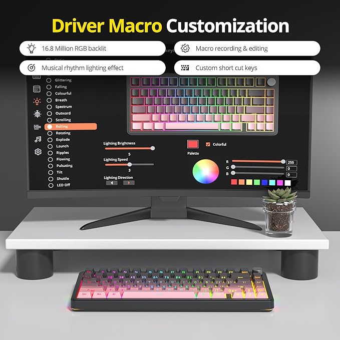 surmen M75 75% Wireless Creamy Keyboard with Gasket, Pre-lubed Triple Mode Bluetooth Mechanical Gaming Keyboard BT5.0/2.4Ghz/USB with Sound Absorbing Pads Hot-Swap(Sunset)
