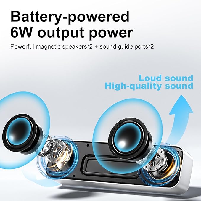 Computer Speaker for Desktop,Rechargeable PC Speaker,Small Computer Soundbar with Stereo & Bass,3.5mm Aux-in,Bluetooth,TF Port,Loud Volume for Web Conferences,Teacher,Music (White)