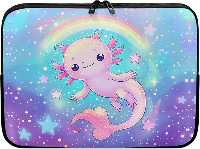 Rainbow Axolotl Computer Sleeve for Women Girls Laptop Sleeve 17 inch Neoprene Laptop Covers with Padded Compartment Lap Top Case Galaxy Computer Carrying Bag Purple