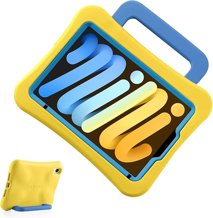 Kids Case for iPad mini 7 (A17 Pro) 2024 /iPad Mini6 2021, Light Weight Heavy Duty/Shockproof/Drop Proof with Handle/Kickstand, Child Friendly Cover for iPad mini 7th/6th Gen 8.3inch (Yellow)