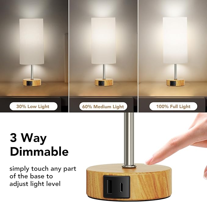 ROTTOGOON 12.8" Touch Control Table Lamp, 3-Way Dimmable Bedside Nightstand Lamp with 2 USB Ports, Modern Table Lamp with 5000K Daylight LED Bulb for Living Room (1 Pack)