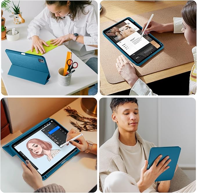 Kidopire New Compatible with iPad Pro 11 Inch Case (M4 2024/M5 2025) with Pencil Holder, Smart Cover with Protective Trifold Stand & Soft TPU Back, Auto Wake/Sleep, Support Pencil Pro, Peacock Blue