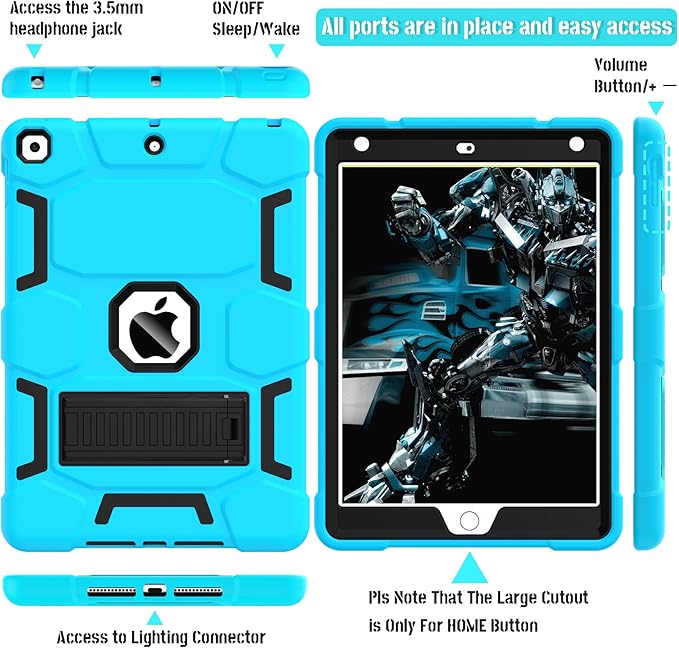 CCMAO Case for iPad 9th Generation, iPad 8th/7th Generation Case (10.2 Inch, 2021/2020/2019) with Kickstand, Heavy Duty Shockproof Hard Hybrid Three Layer Protective Cover, Blue+Black