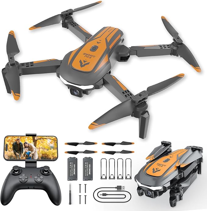 Drone with Camera for Kids Adults, Mini Foldable FPV Drones Remote Control Helicopter, RC Quadcopter with 1080P Live Video Camera, Gestures Selfie, One Key Start,2 Batteries, Toys/Gifts for Boys Girls