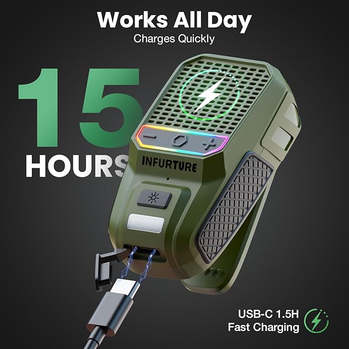 INFURTURE Wearable Bluetooth Speaker with RGB/Flashlight Clip On Speaker,Waterproof Shower Speake-Built-in Noise Reduction Mic for Hands-Free Music/Calls-for Work/Riding/Golf/Outdoor(Green)